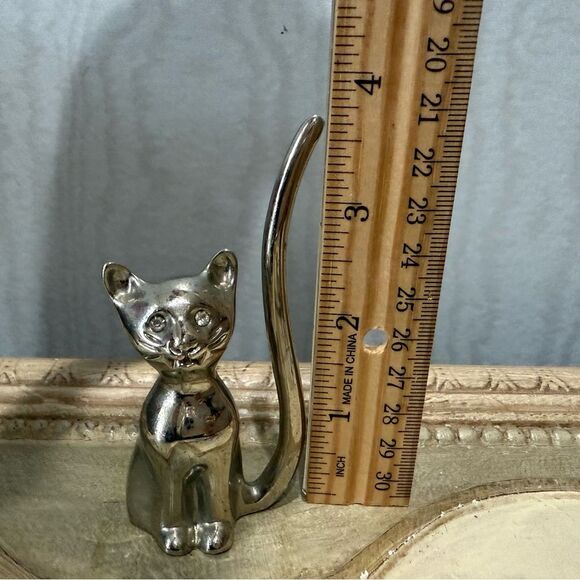 Vintage Silver Tone Kitty Cat Ring Holder - Picture 9 of 10